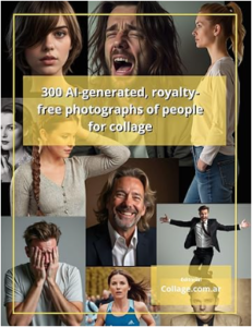 300 ai generated, royalty free photographs of people for collage.